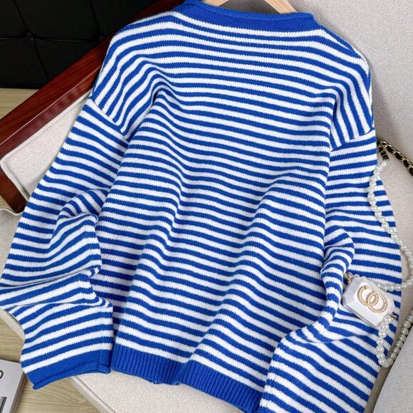 Casual Women's Vivid Style Street Loose Striped Knit Cardigan Sweater - Picture 8 of 10